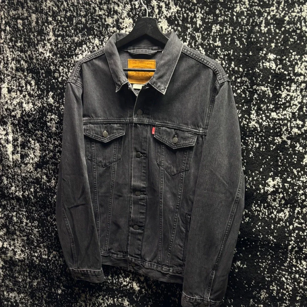Levis Premium Trucker Type 3 Big E Jacket Mens Large Black Denim Button Up Black - Picture 2 of 6